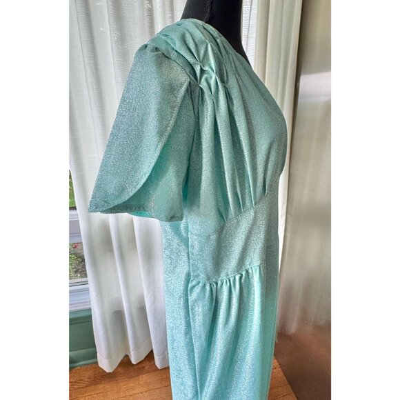 Vintage 80s dress, aqua, silver metallic thread, shimmery cocktail/evening dress - Picture 8 of 10
